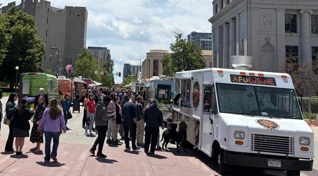 customers in line at Civic Center Eats
