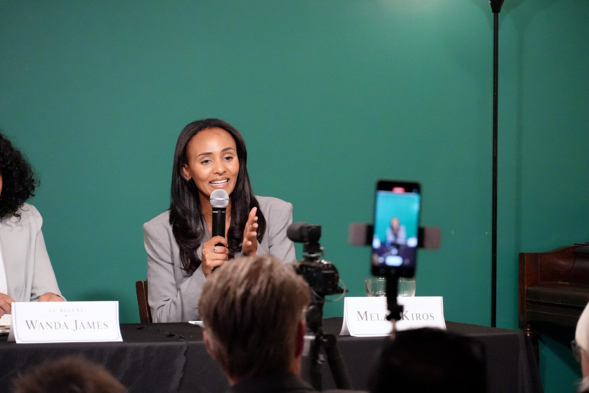 Democratic challenger Melat Kiros speaks at Denver forum