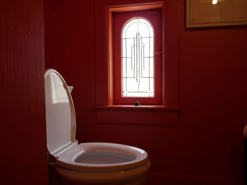 a red bathroom