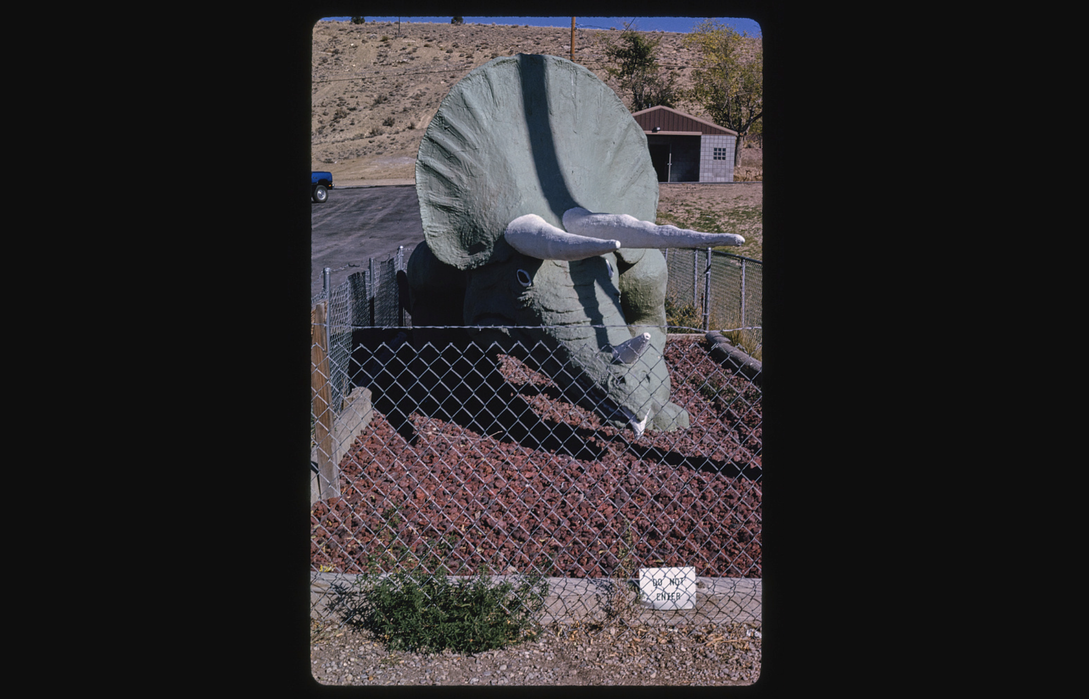 triceratops statue in dinosaur, colorado, 1991