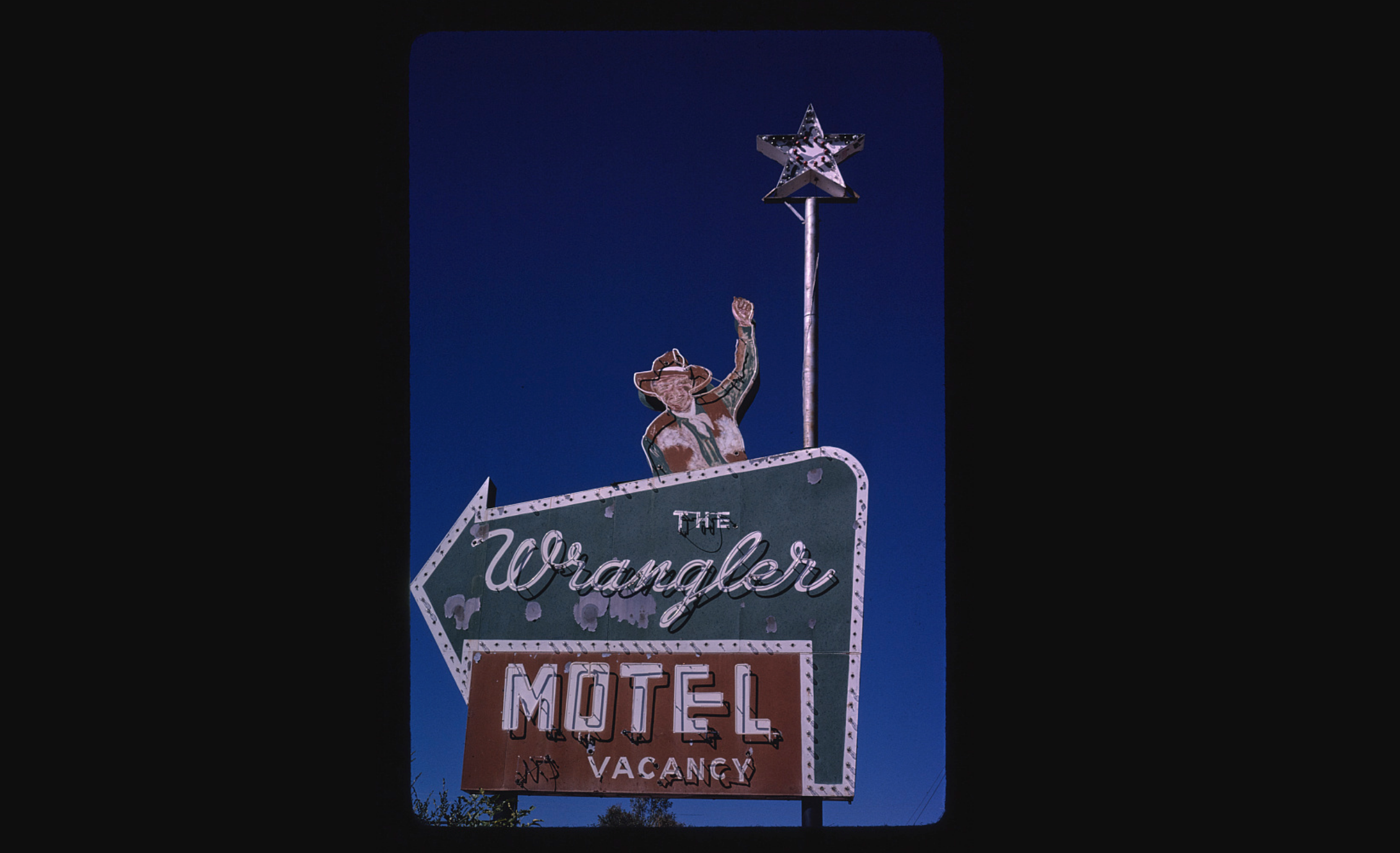 Wrangler motel sign, 1991