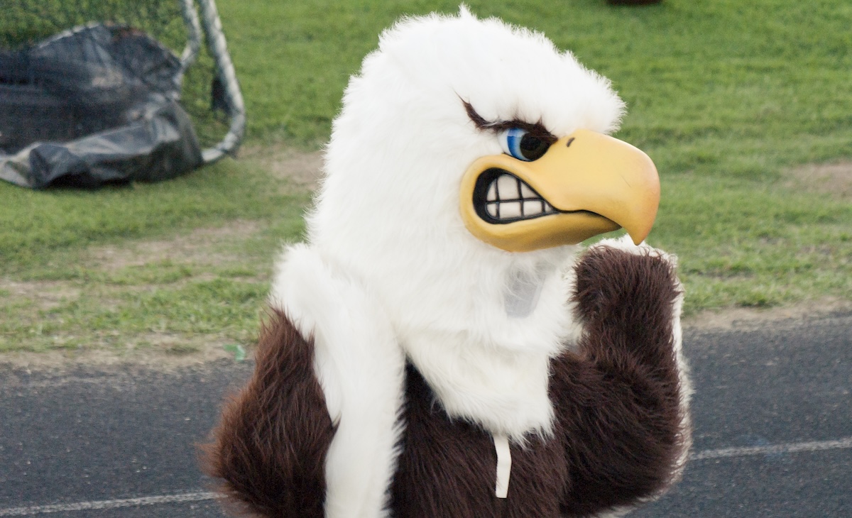 Eagle high school mascot on a football field