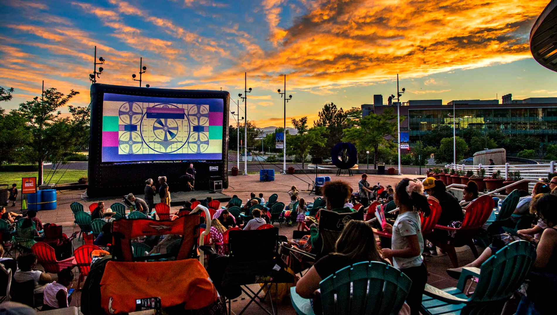 outdoor movie at sunset