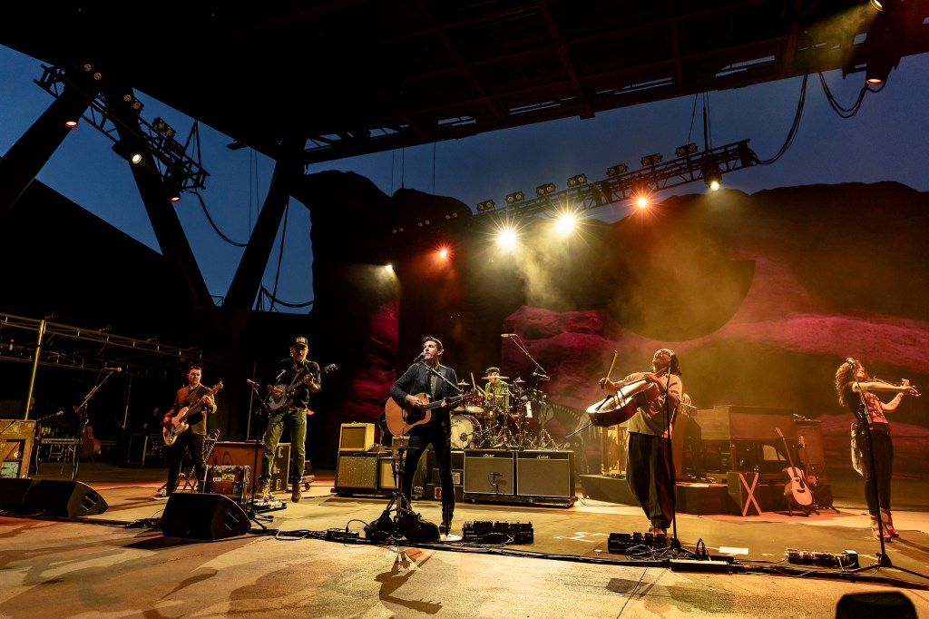 The Avett Brothers performing at Red Rocks during night one of their three night run at the iconic music venue.
