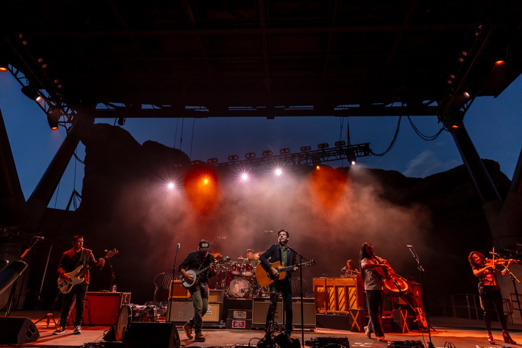 The Avett Brothers performing at Red Rocks during night one of their three night run at the iconic music venue.