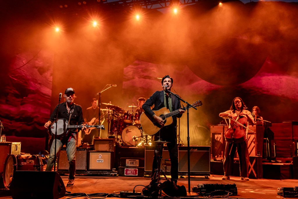 The Avett Brothers performing at Red Rocks during night one of their three night run at the iconic music venue.