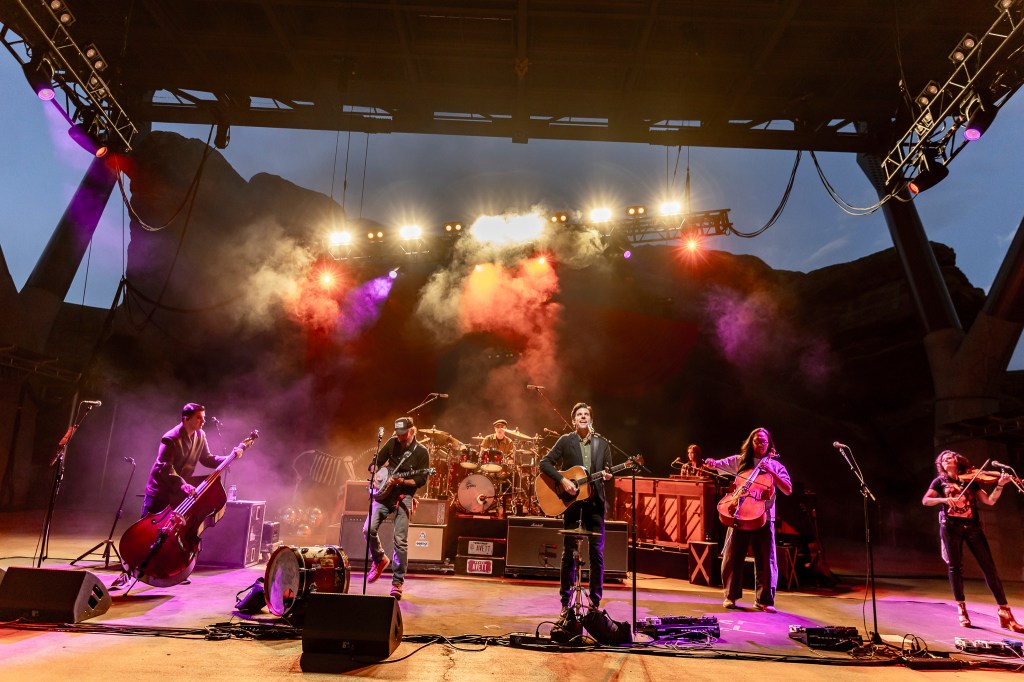 The Avett Brothers performing at Red Rocks during night one of their three night run at the iconic music venue.