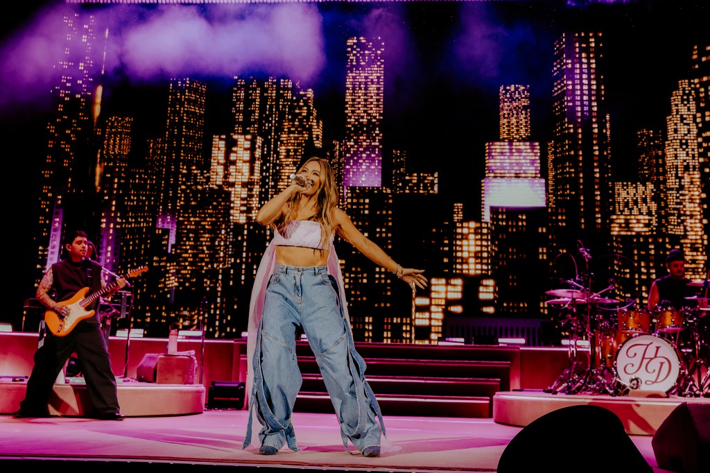 Hilary Duff performing live at Red Rocks in Morrison, Colorado, for her Lucky Me Tour.