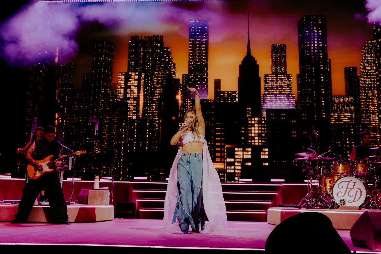 Hilary Duff performing live at Red Rocks in Morrison, Colorado, for her Lucky Me Tour.
