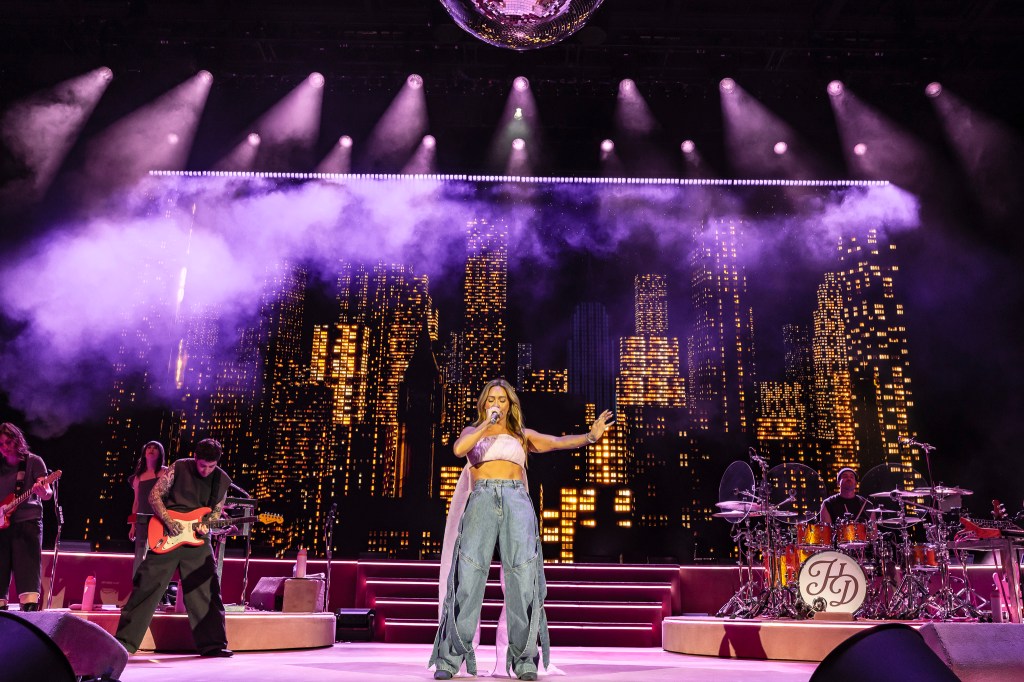 Hilary Duff performing live at Red Rocks in Morrison, Colorado, for her Lucky Me Tour.