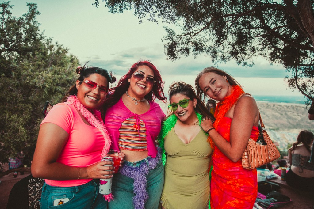 Concertgoers pose for a picture during La Roux.