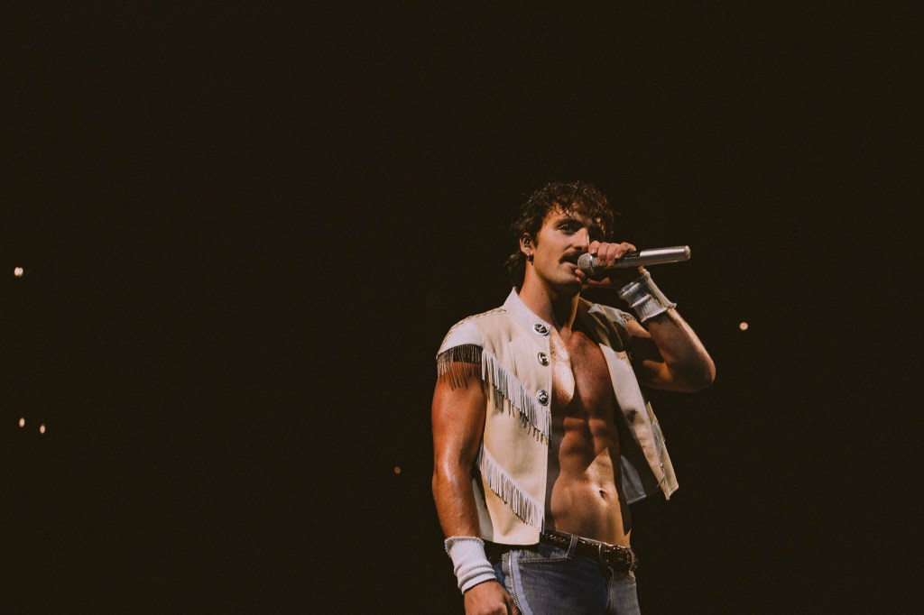 Benson Boone performing live at Ball Arena in Denver, Colorado, on July 30 for his Wanted Man Tour 2026.