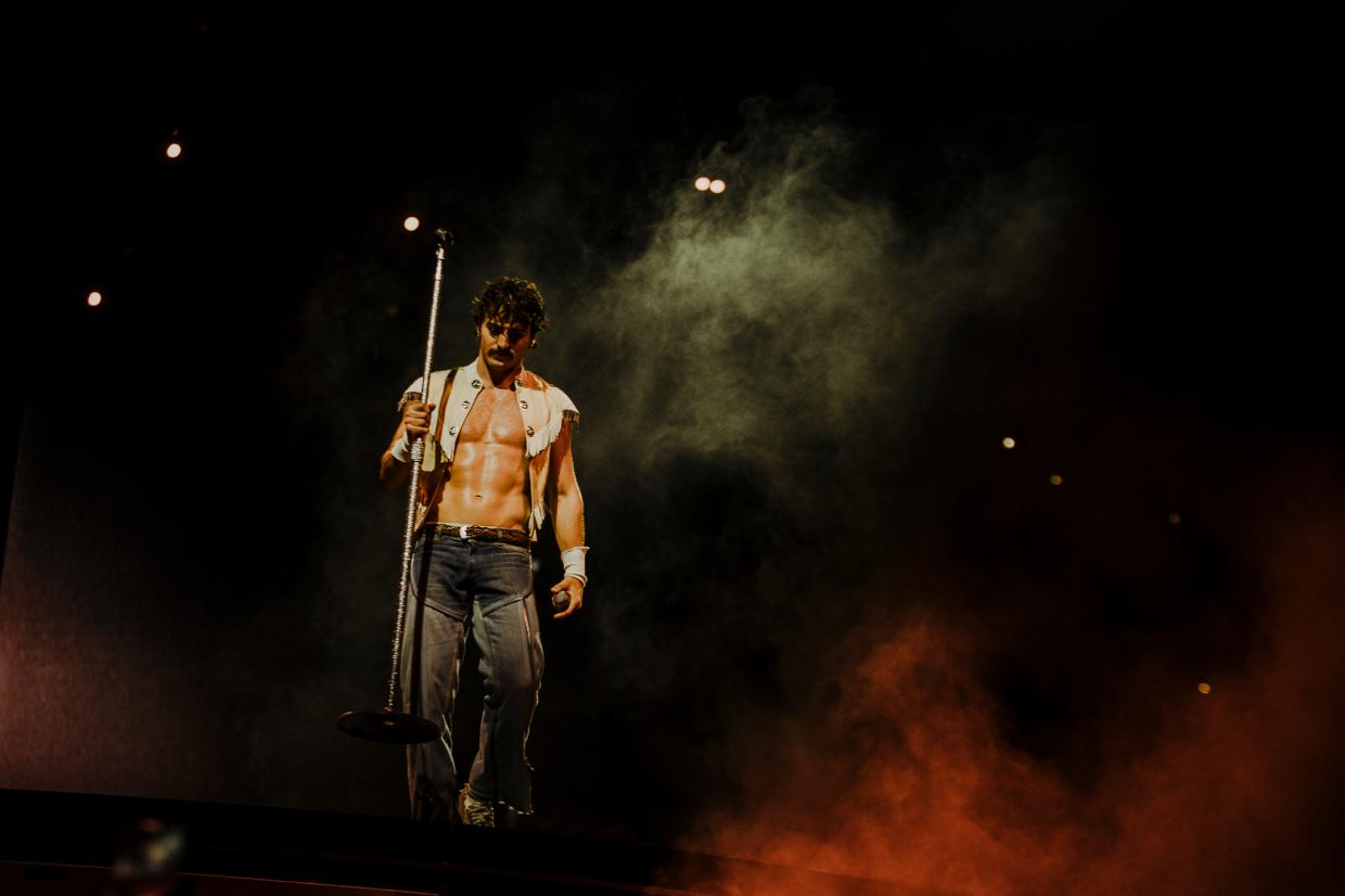 Benson Boone performing live at Ball Arena in Denver, Colorado, on July 30 for his Wanted Man Tour 2026.