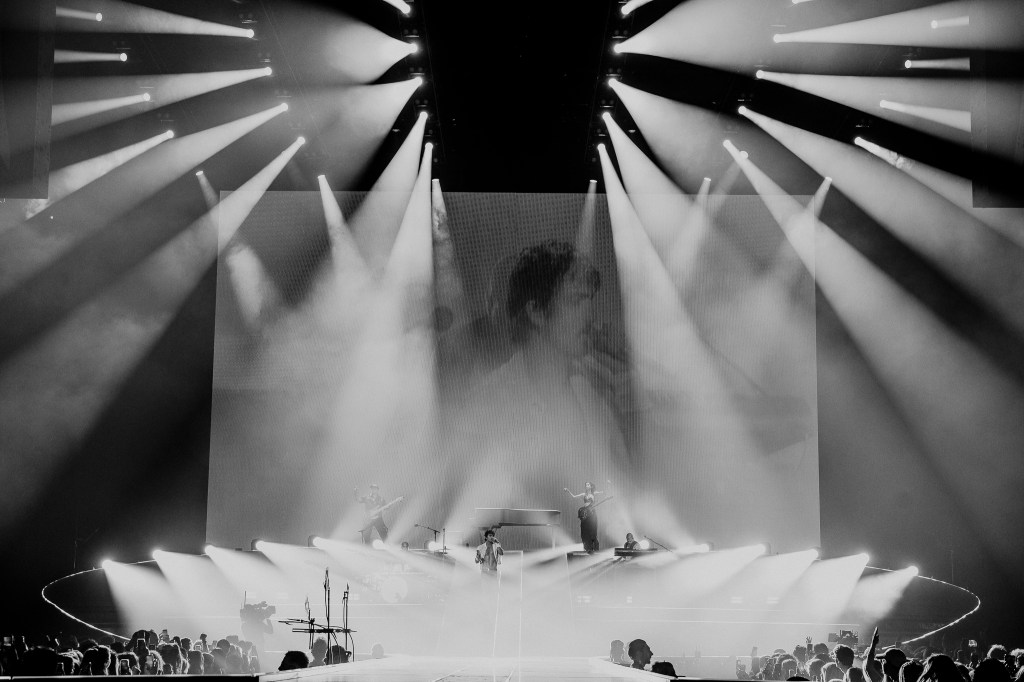 Benson Boone performing live at Ball Arena in Denver, Colorado, on July 30 for his Wanted Man Tour 2026.