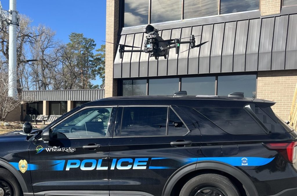 Wheat Ridge police drone hovers over a cop car