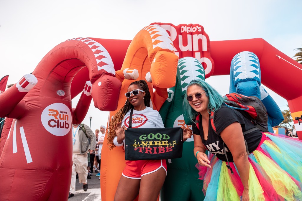 Two people near an inflatable