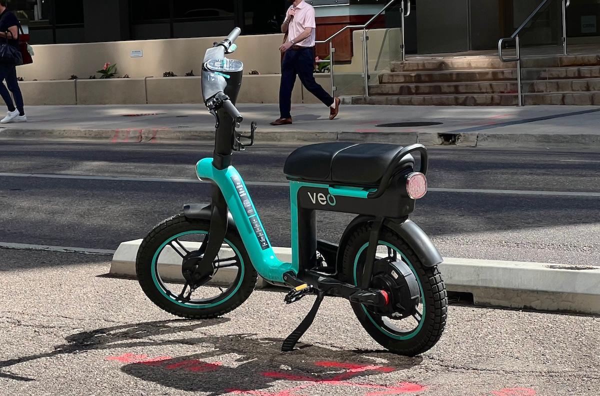 A veo pedal e-bike parked in denver