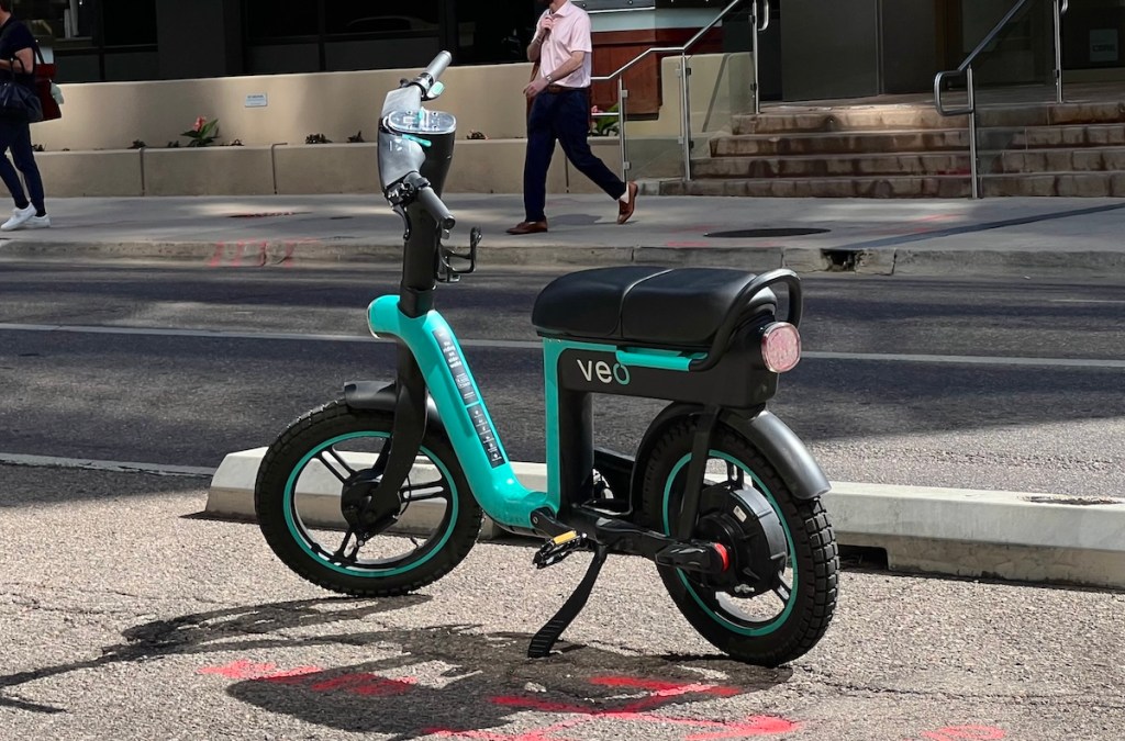 A veo pedal e-bike parked in denver