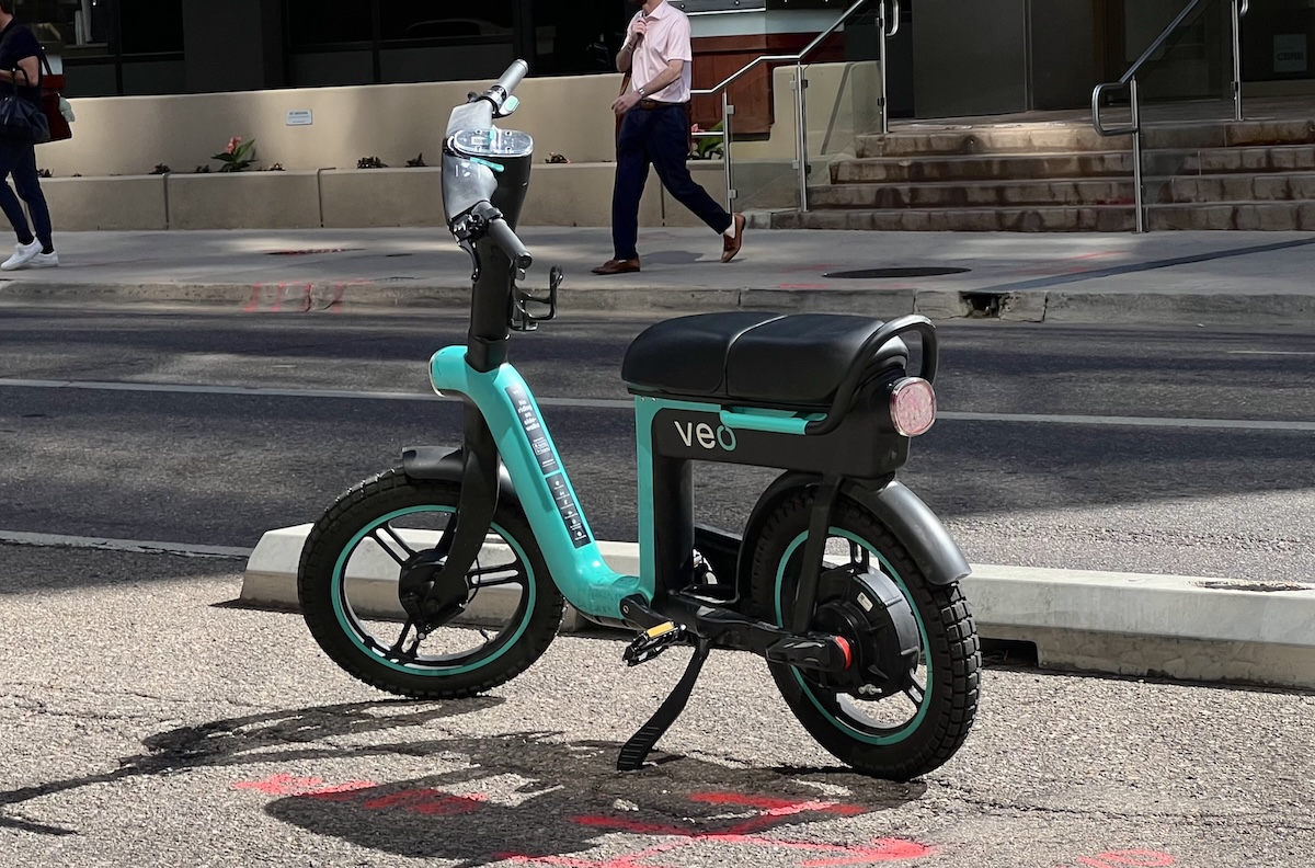 A veo pedal e-bike parked in denver
