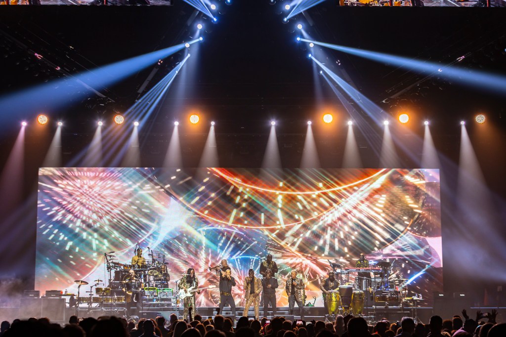 Earth, Wind & Fire performing live at Ball Arena in Denver, Colorado, on July 31 for the Sing a Song All Night Long tour.