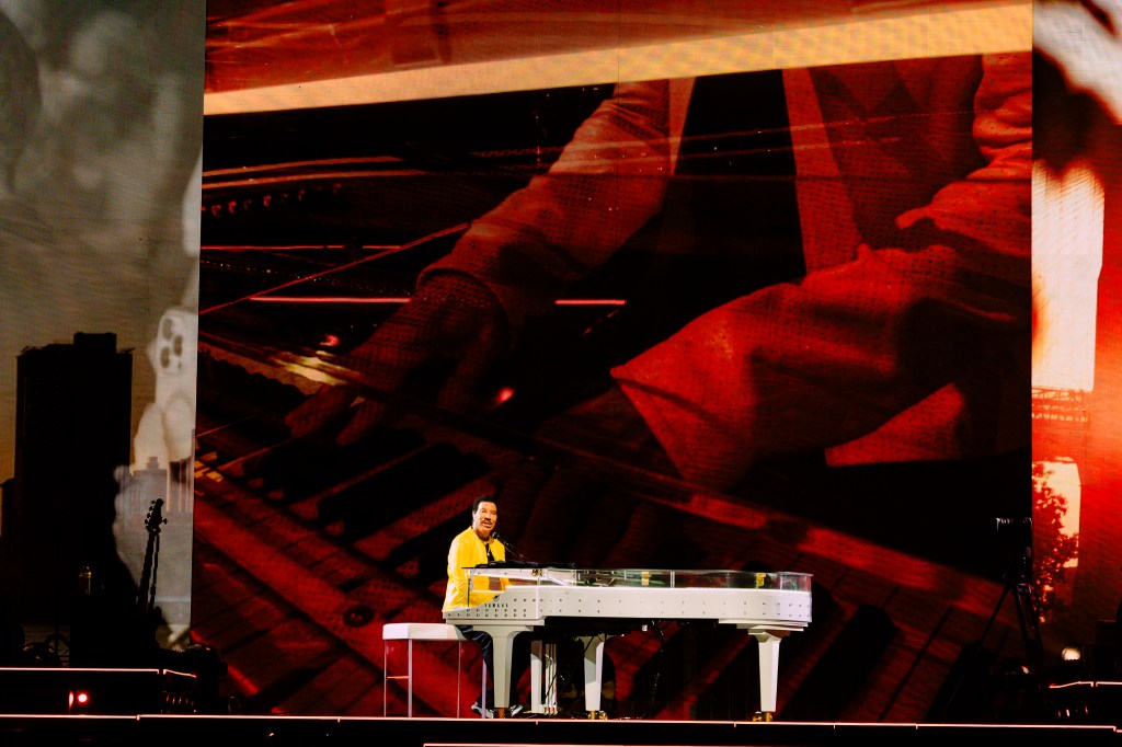 Lionel Richie performing live at Ball Arena in Denver, Colorado, on July 31 for the Sing a Song All Night Long tour.