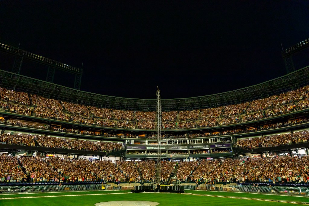 A photo showing the crowd at Coors Field for Noah Kahan on night one.