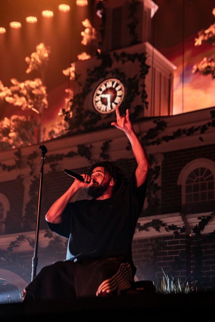J. Cole performing live at Ball Arena in Denver, Colorado on August 21.