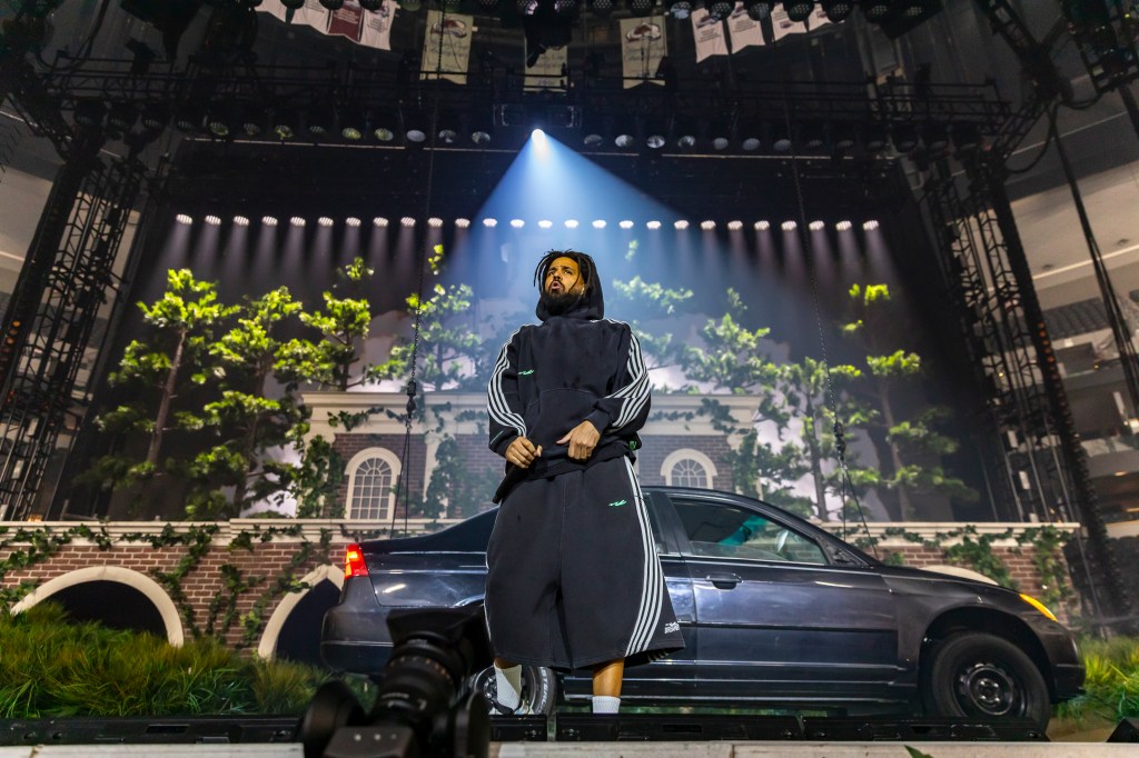 J. Cole performing live at Ball Arena in Denver, Colorado on August 21.
