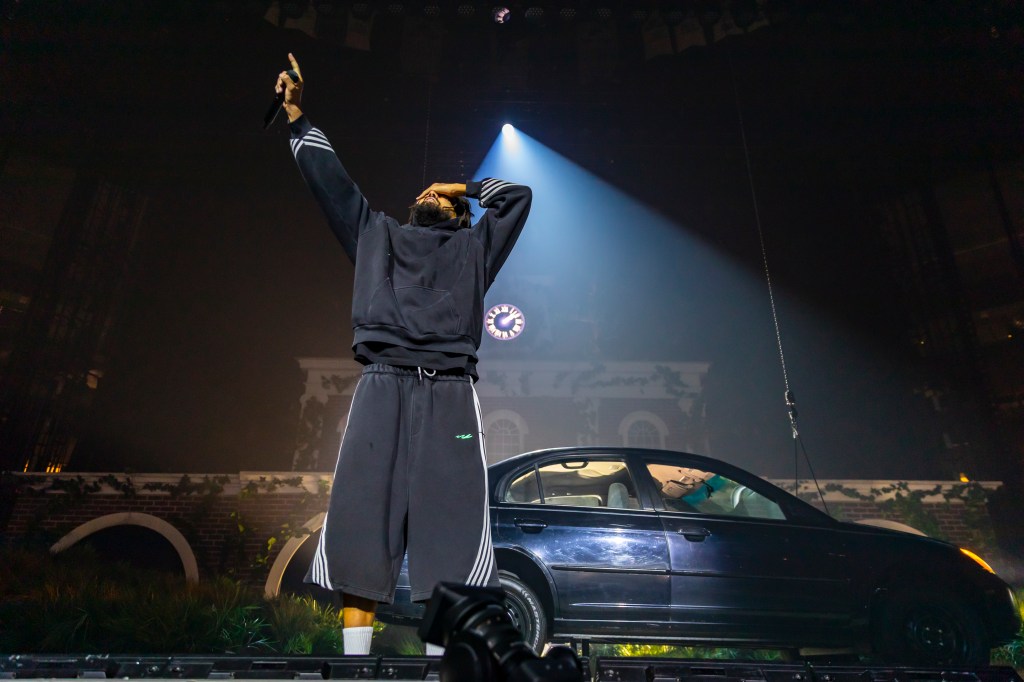 J. Cole performing live at Ball Arena in Denver, Colorado on August 21.