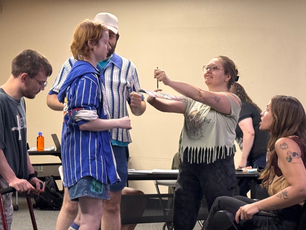 Actors practice. a scene