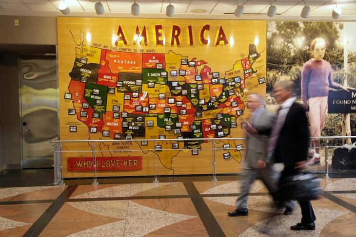 'america why i love her' art piece at Denver airport