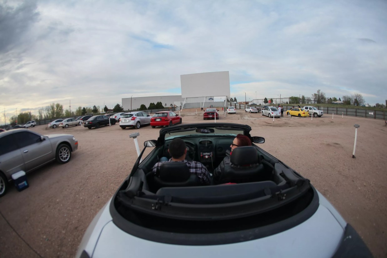 Commerce City's 88 Drive-In movie theater with a blank big screen before opening season.