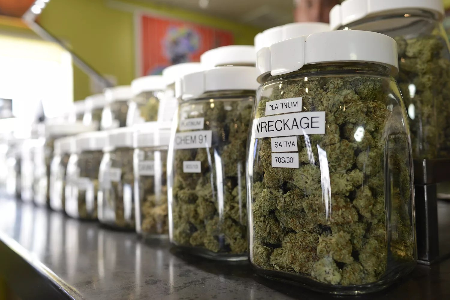 Jars of weed at dispensary