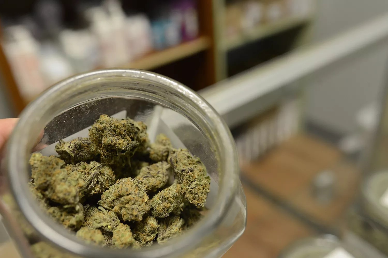 Open jar of cannabis buds