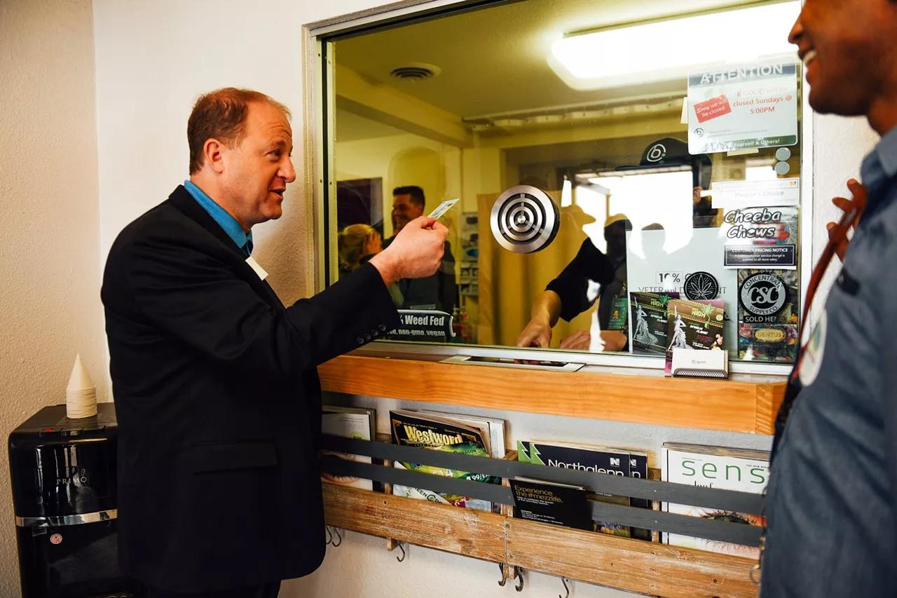 jared polis gets ID checked at dispensary