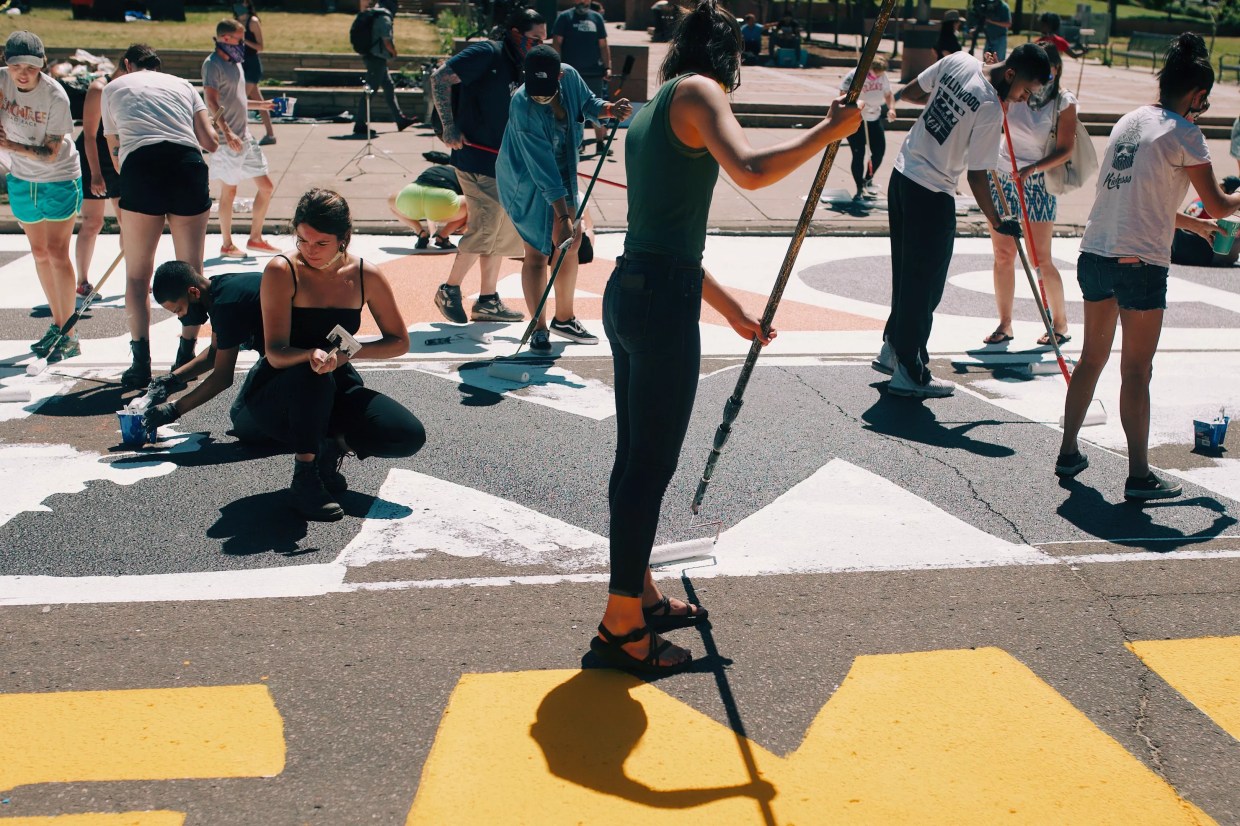 Hundreds Rally to Paint a Black Lives Matter Mural on Broadway