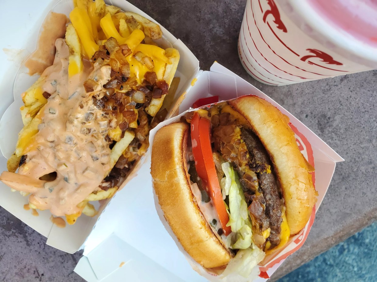 burger, fries and a drink
