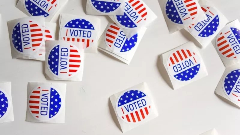 I Voted stickers in red, white and blue