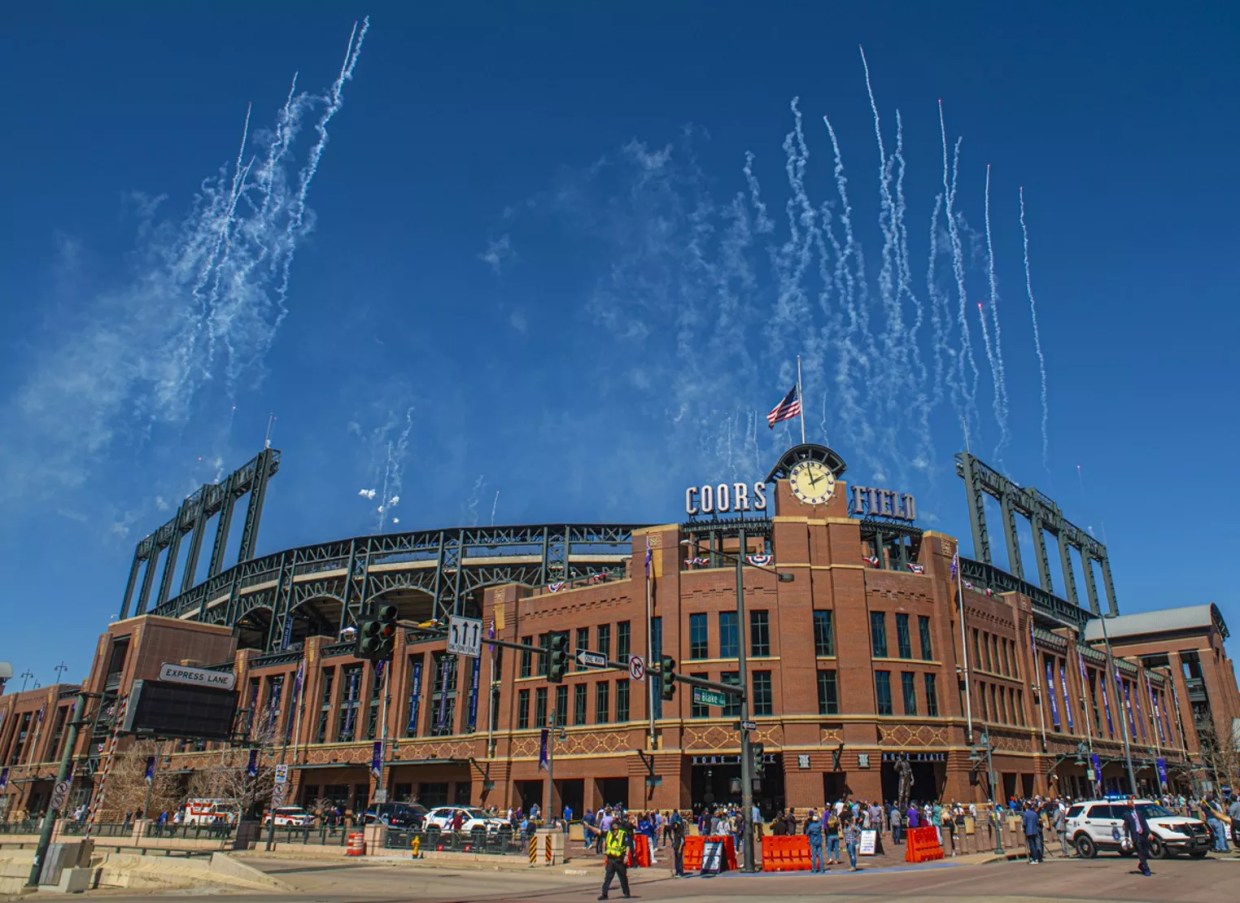 Coors Field ballpark with fireworks