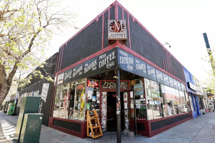 a bookstore at the corner of a street