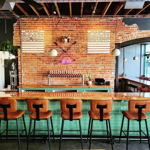 Bar with brick and tilework.