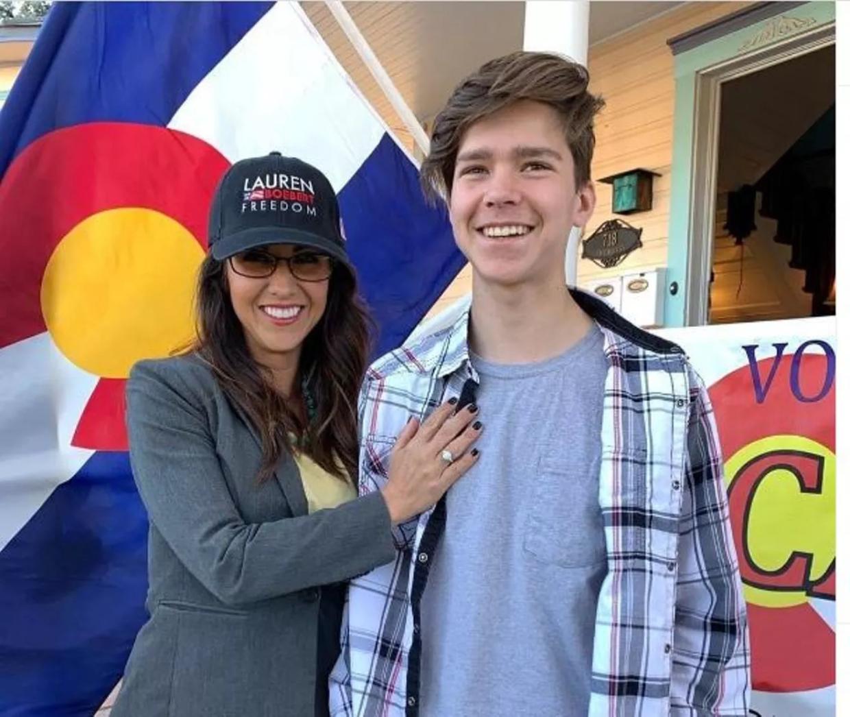 Lauren Boebert standing with her son, Tyler Boebert