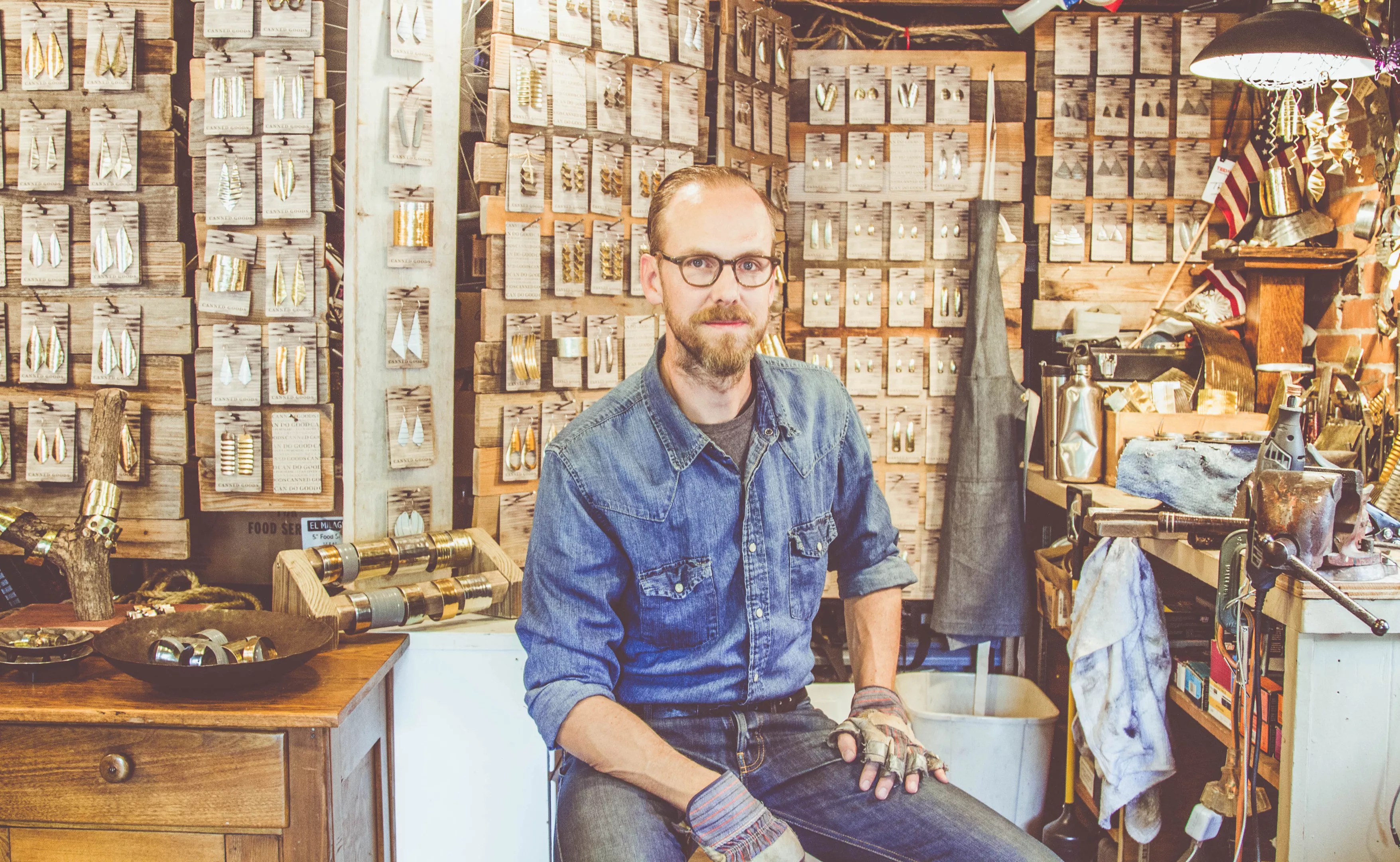 man in denim shirt