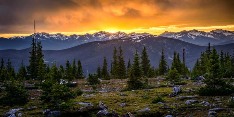 orange sky over mountain park