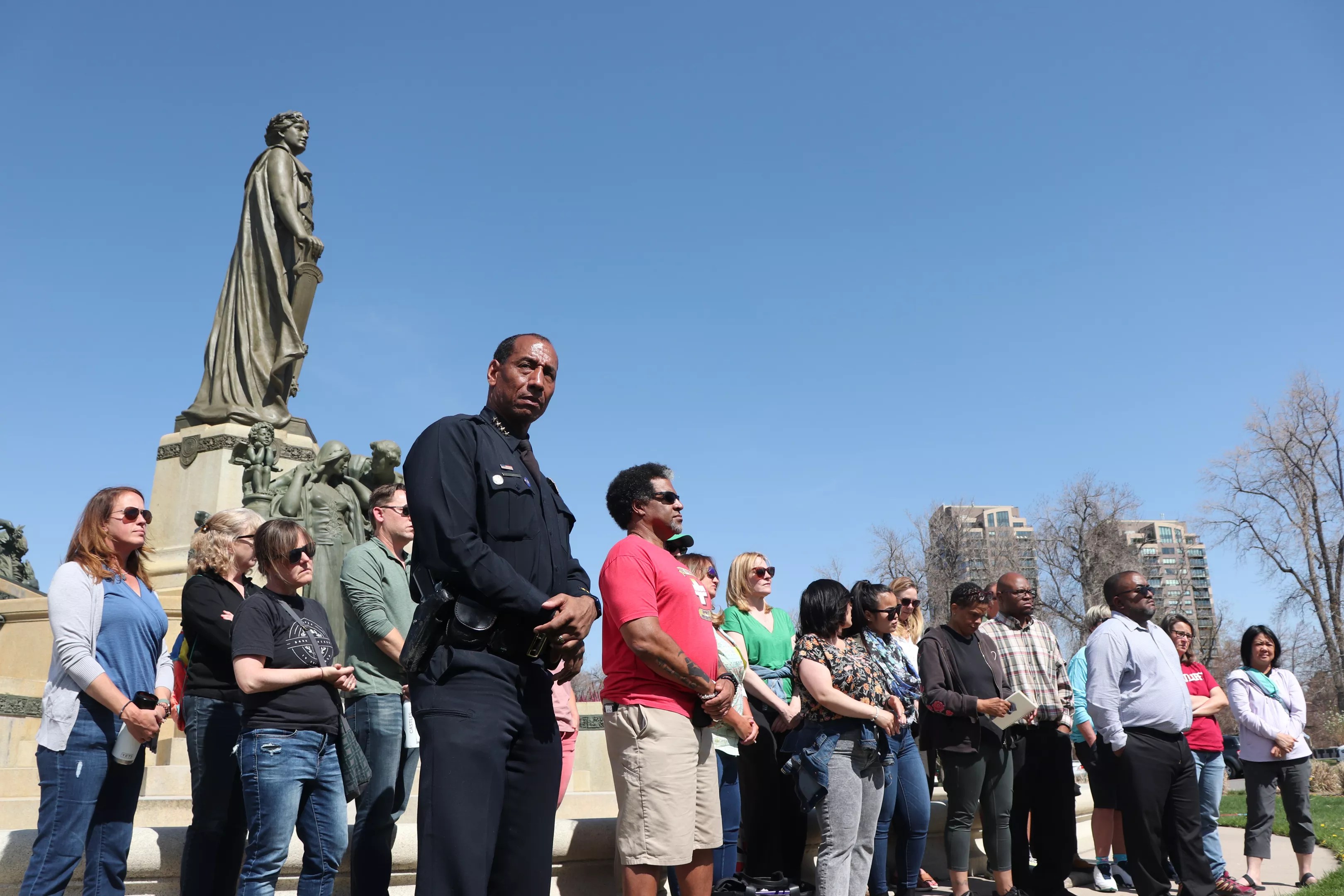 Police Chief Ron Thomas at a Parents - Safety Advocacy Group press conference on May 1