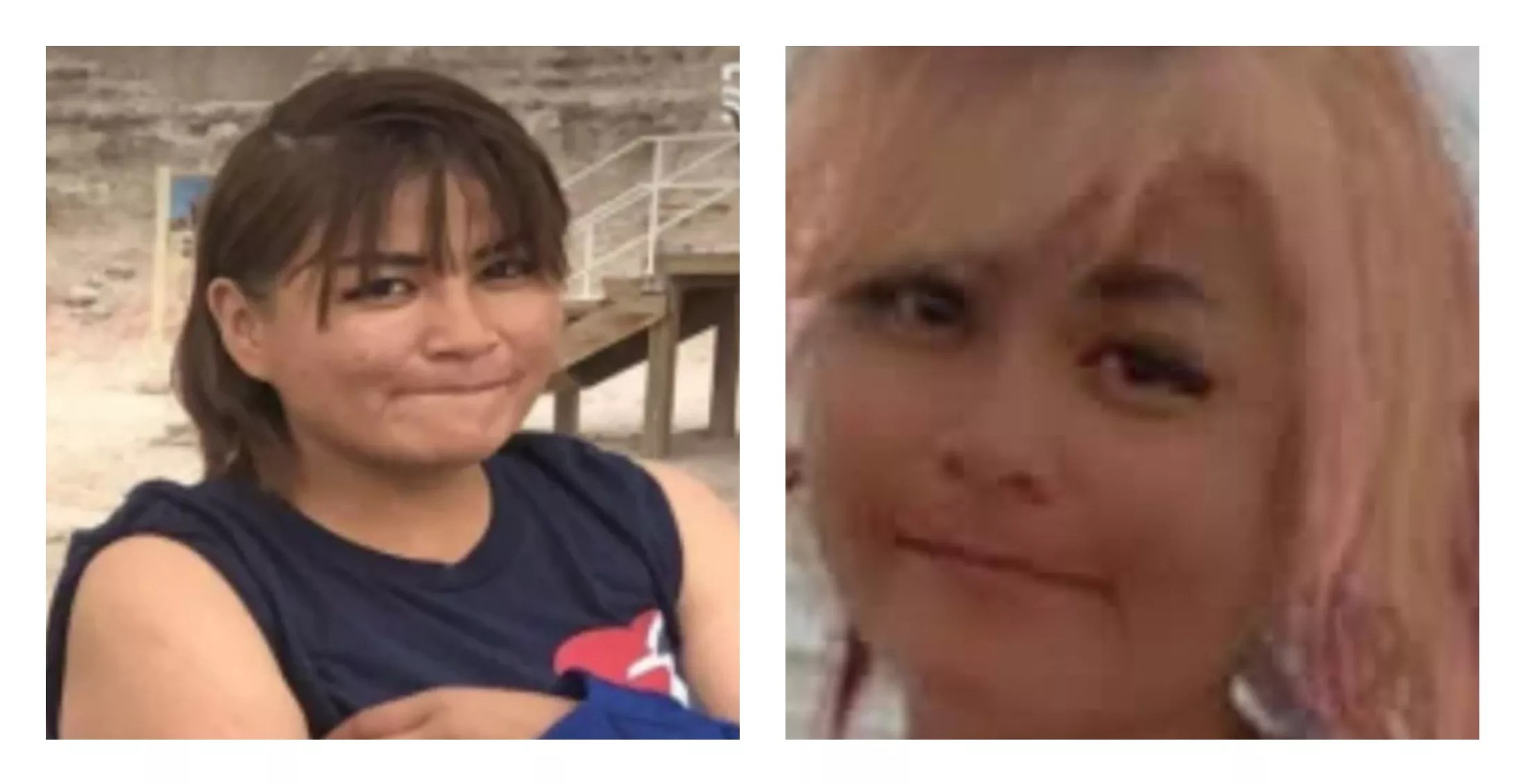 missing woman photos, one as brunette and one with pink hair