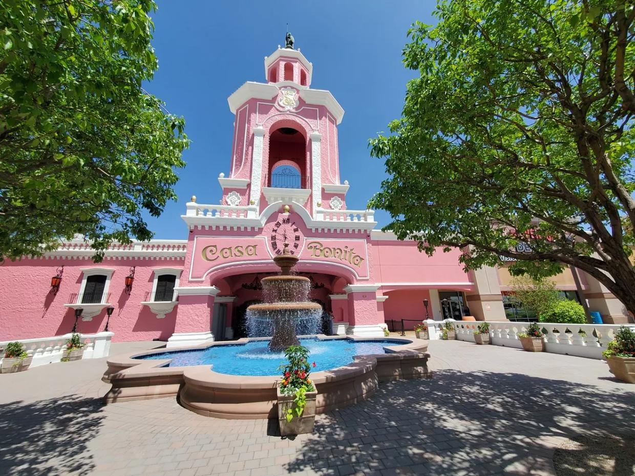 exterior of a pink building