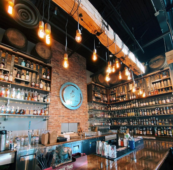 inside of woody bar with liquor