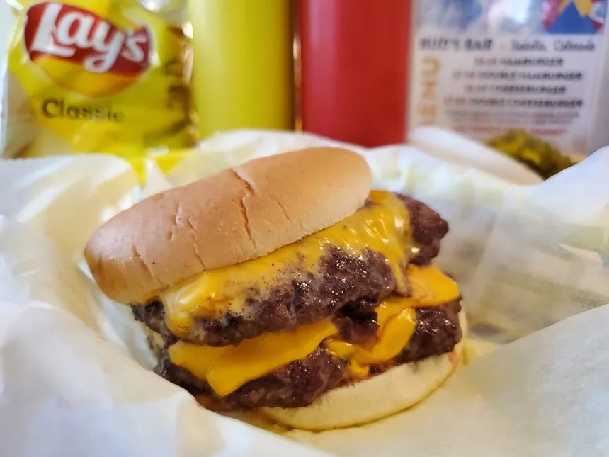 double cheeseburger on paper