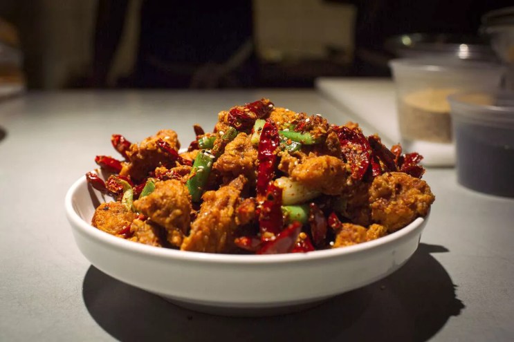 fried chicken with red chiles